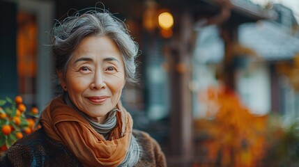 Fototapeta premium A female Asian neighbor greets a male neighbor at the fence.