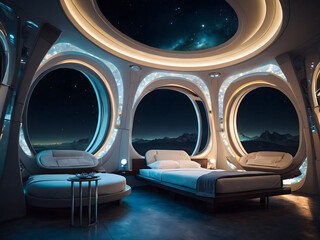 An orbital hotel, providing luxury accommodations with breathtaking views of Earth and space.