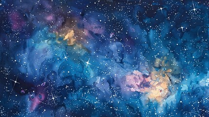 a watercolor painting of space with scattered stars and the Virgo constellation, beautifully illustrated on textured watercolor paper