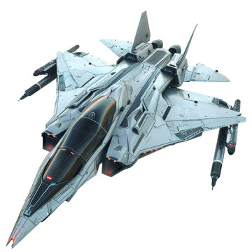 A futuristic jet fighter isolated on white or transparent background