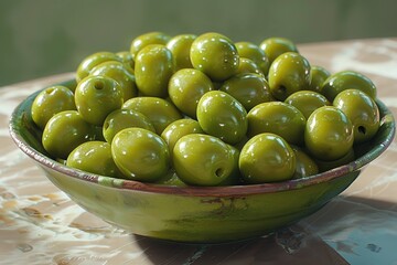 Generate a realistic 3D model of a bowl filled with olives