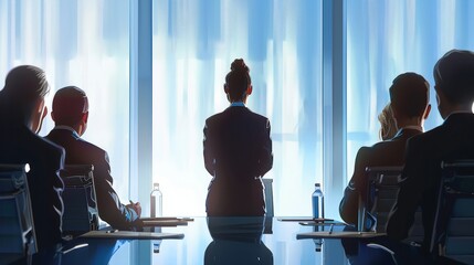 Female business leader conducting a meeting hyper realistic 