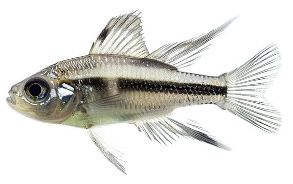 Silver fish with black stripes isolated on white or transparent background