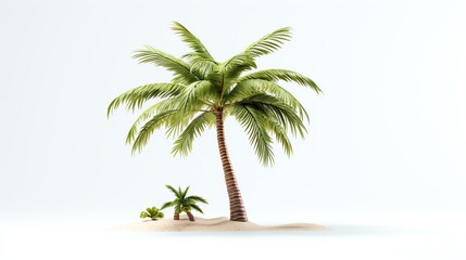 Creative depiction of a tropical palm tree , complete with detailed fronds and a textured trunk, showcased on a white background for a fresh, summery vibe.