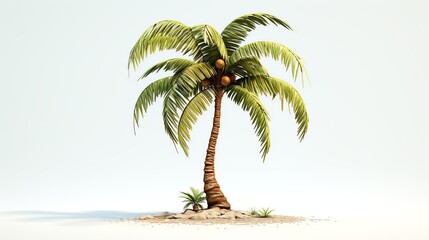 Obraz premium Creative depiction of a tropical palm tree model, complete with detailed fronds and a textured trunk, showcased on a white background for a fresh, summery vibe.