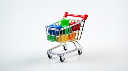 Creative photo of a miniature shopping trolley, often used as a desktop organizer, captured in sharp focus on an isolated white background, showcasing its quirky and versatile use.