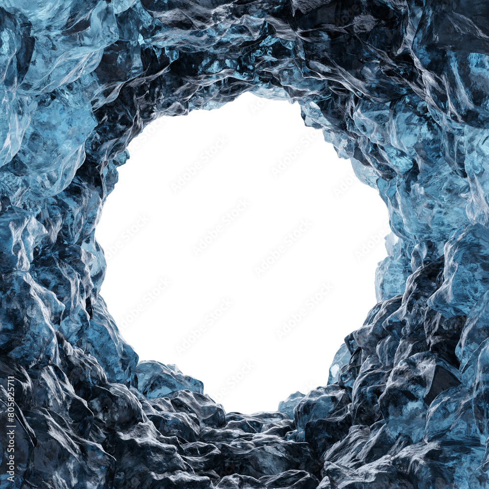 Wall mural frame of ice mountain cave with isolated on transparent background - png file, 3d rendering illustra