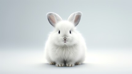 Detailed 3D render of a fluffy white rabbit sitting upright, its soft fur and bright eyes captured in high resolution, perfectly isolated on a white background for educational or p