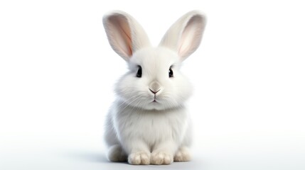 Fototapeta premium a fluffy white rabbit sitting upright, its soft fur and bright eyes captured in high resolution, perfectly isolated on a white background for educational