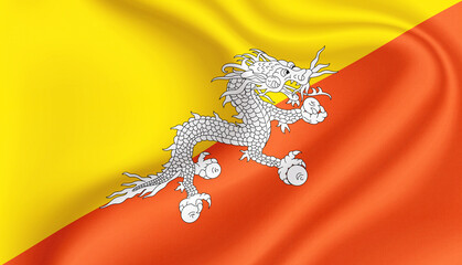 Bhutan national flag in the wind illustration image