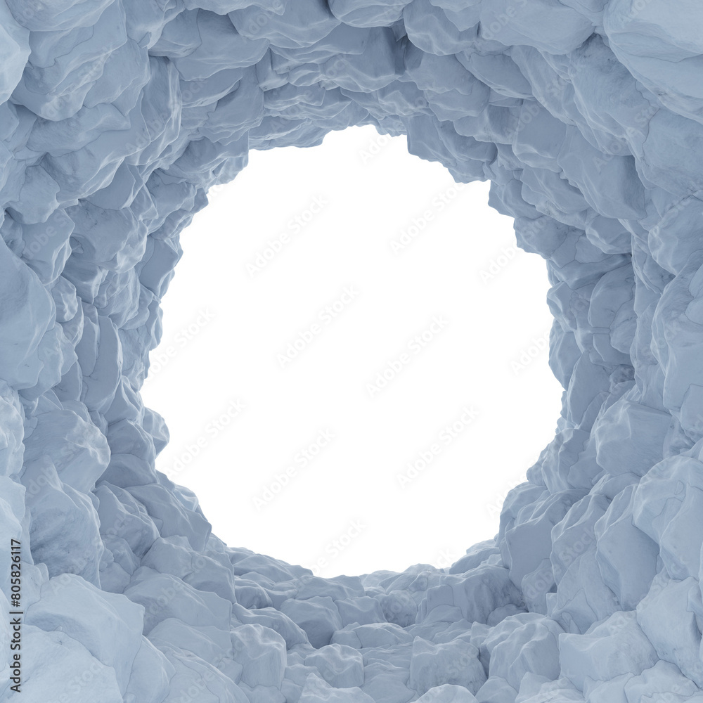 Wall mural frame of ice and snow mountain cave with isolated on transparent background - png file, 3d rendering
