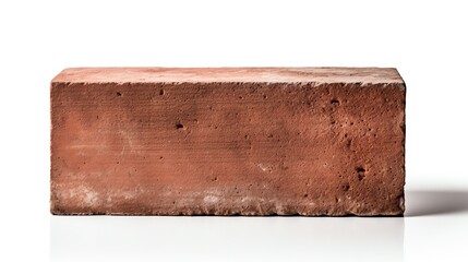 High-resolution image of a single red brick with a rough texture and clearly defined edges, perfectly isolated on a white background for clear visual detail.