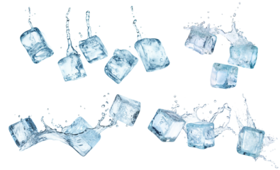Set of flying melting ice cubes, cut out
