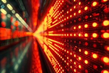 The financial market is experiencing a drastic downturn, with stock prices plunging dramatically in vivid red hues, captured urgently and clearly in a wide-angle shot.