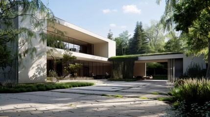Modern architecture house exterior design luxury concept 3D render driveway hyper realistic 
