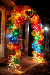A balloon arch adorned with fairy lights woven through the balloons, creating a dazzling and luminous display for parties or celebrations.