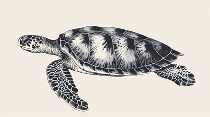 Fototapeta premium Illustration of an underwater creature, drawn in an engraved style resembling a hand sketch.
