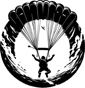 recommend clip art: Skydiver silhouette vector. Black Silhouettes Hang Glider or Parachute skydiving illustration