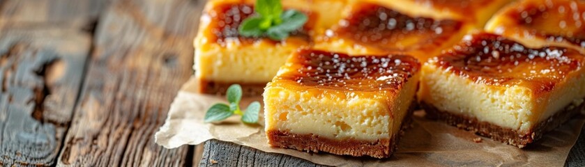 Creme Brulee Cheesecake Bars with a coconut twist.