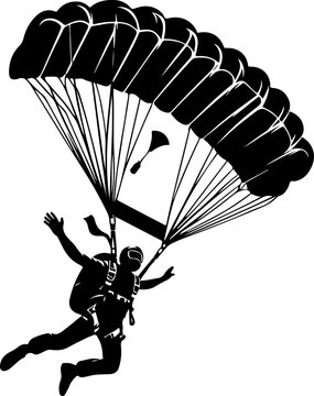 recommend clip art: Skydiver silhouette vector. Black Silhouettes Hang Glider or Parachute skydiving illustration