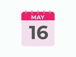 May 16 calendar reminder. 16 May daily calendar icon template. Calendar 16 May icon Design template. Vector illustration
