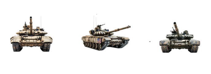 Tank war set for fighting soldier military on transparent background cutout, PNG file