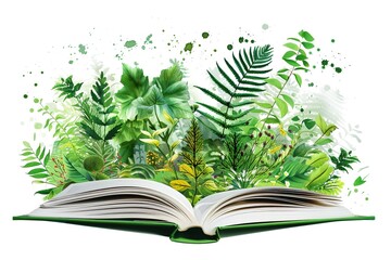 Book of nature. Open book with green plants. Concept of knowledge, education, ecology and...