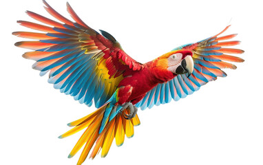 Obraz premium Colourful macaw flying isolated on white or transparent background