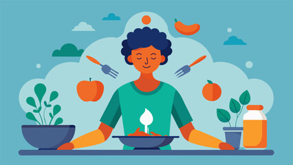 Preparing food with intention considering the nourishment it will provide both physically and mentally.. Vector illustration