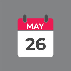 May 26 calendar reminder. 26 May daily calendar icon template. Calendar 26 May icon Design template. Vector illustration
