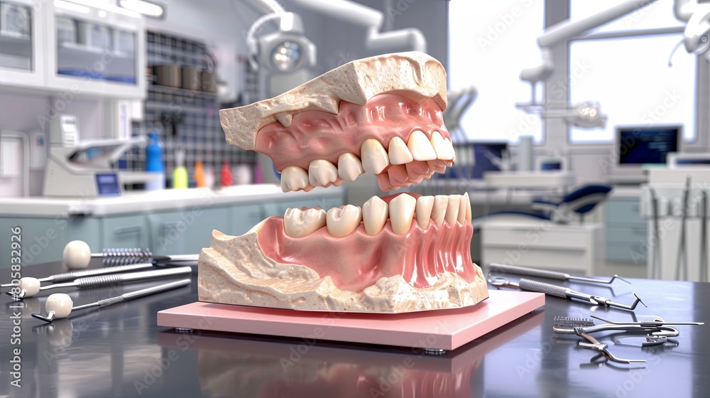 Aufkleber a 3d model of teeth displayed in a dentists office, with diagnostic data included. ideal for dental 