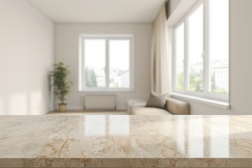 Direct view of an empty countertop, modern, white kitchen