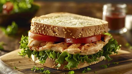 A fresh chicken sandwiched between two slices of bread with lettuce and tomato. Generative Ai - obrazy, fototapety, plakaty
