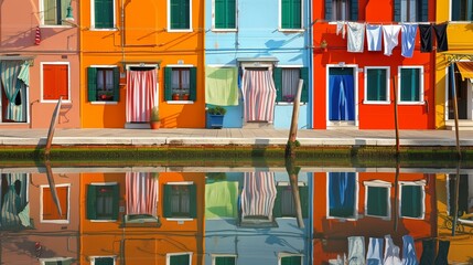 Famous places in Venice: the canals of Burano Island. 8K