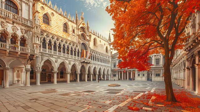 Famous places in Venice: the Doge's Palace in autumn. 8K