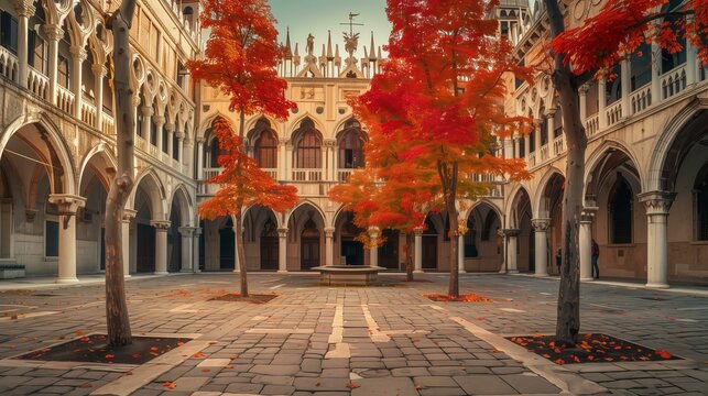 Famous places in Venice: the Doge's Palace in autumn. 8K