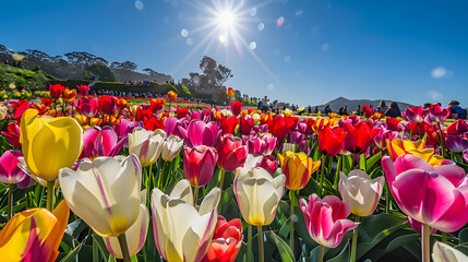 Burst of Colors: Captivating View of Multi-Colored Tulips at a Festival Gracing the Spring Landscape