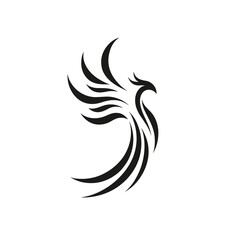 Elegant Black Phoenix Illustration, Minimalist Art

