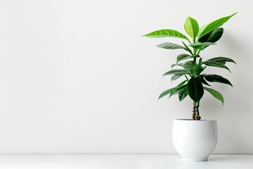 Small Green Plant with Glossy Leaves in White Pot
