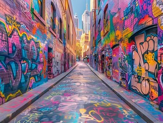 Obraz premium Vibrant Graffiti Covered Alley in Melbourne s Creative Arts District