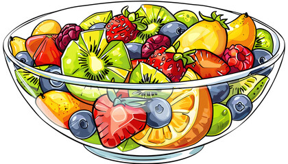 Clipart of a colorful fruit salad in a glass bowl ar7 4 v6 0 Generative AI