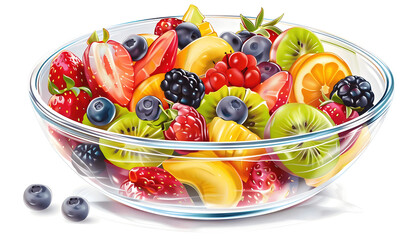 Clipart of a colorful fruit salad in a glass bowl ar7 4 v6 0 Generative AI