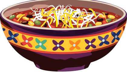 Clipart of a colorful bowl of spicy Mexican chili topped with cheese ar7 4 v6 0 Generative AI