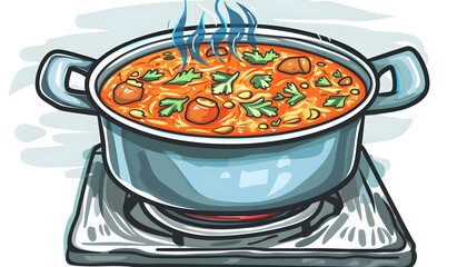 Clipart of a bubbling pot of spicy curry on a stove ar7 4 v6 0 Generative AI