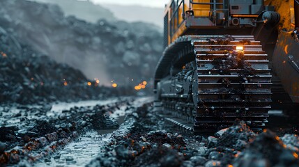 machinery-assisted mining, illustrating how technological advancements support human efforts in mineral extraction, demonstrating the powerful blend of human expertise and machine efficiency,