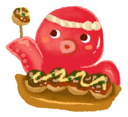 タコ焼きを持つタコ