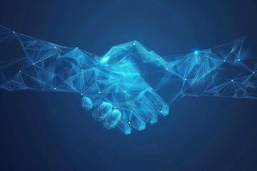Minimalist blue low poly connectivity handshake for professional partnerships and collaboration