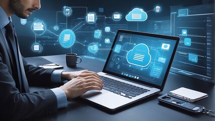 laptop and computer on office interior