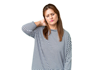 Middle age woman over isolated background with neckache