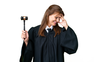 Judge caucasian woman over isolated background laughing